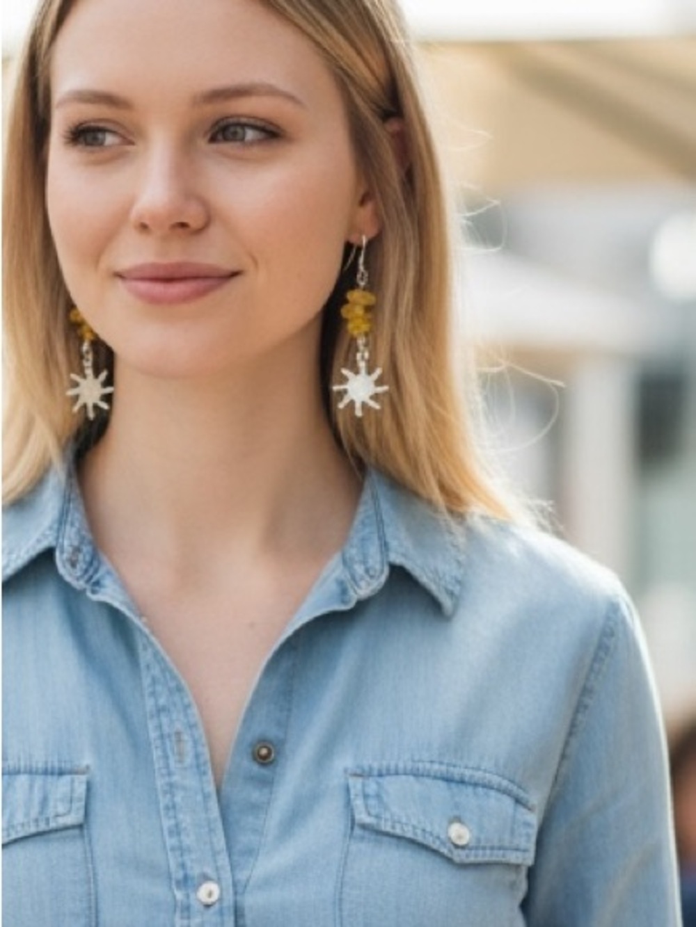 Artisan Silver and Yellow Sunburst Earrings